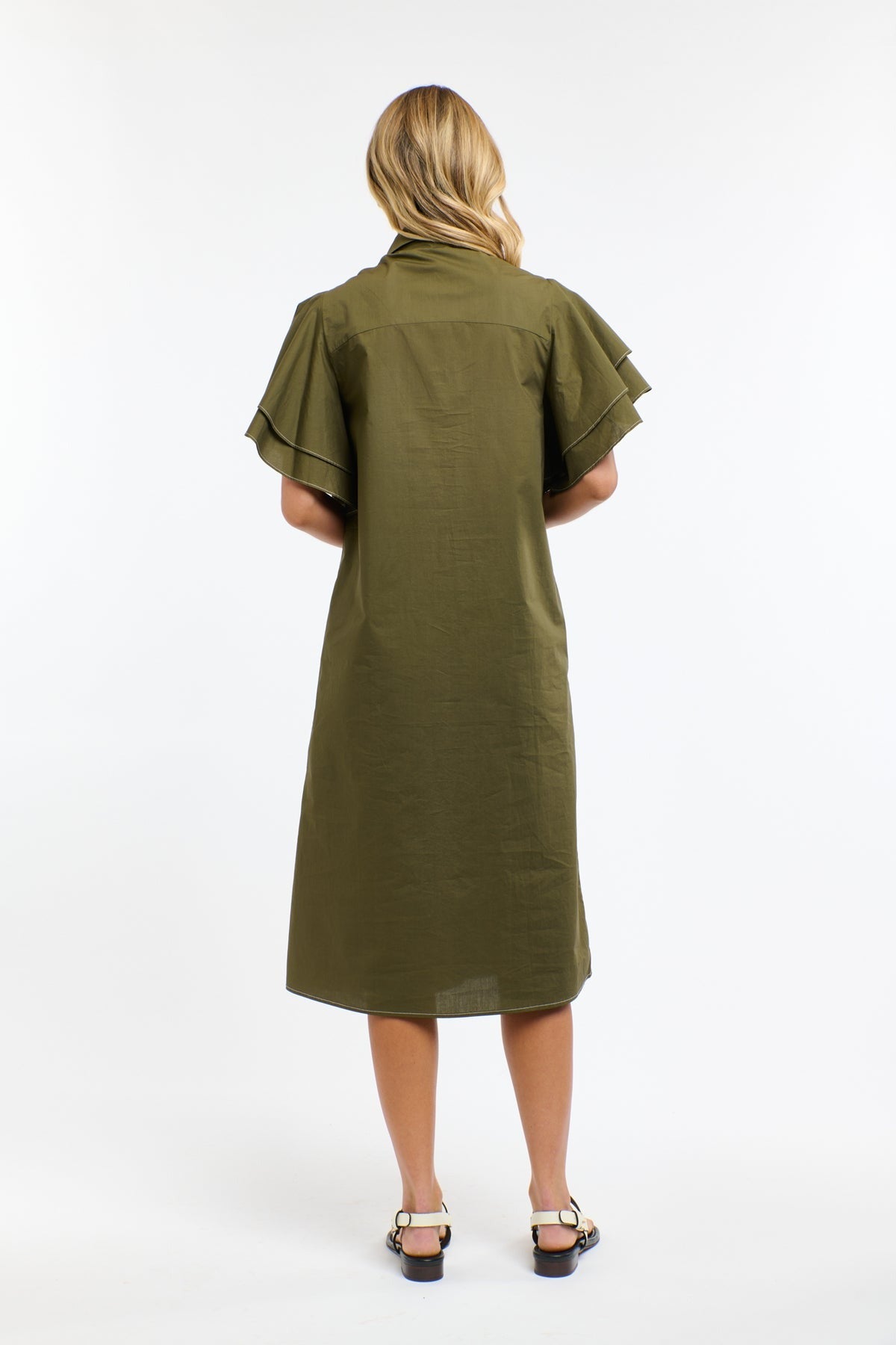 Laine Flutter Dress | Khaki
