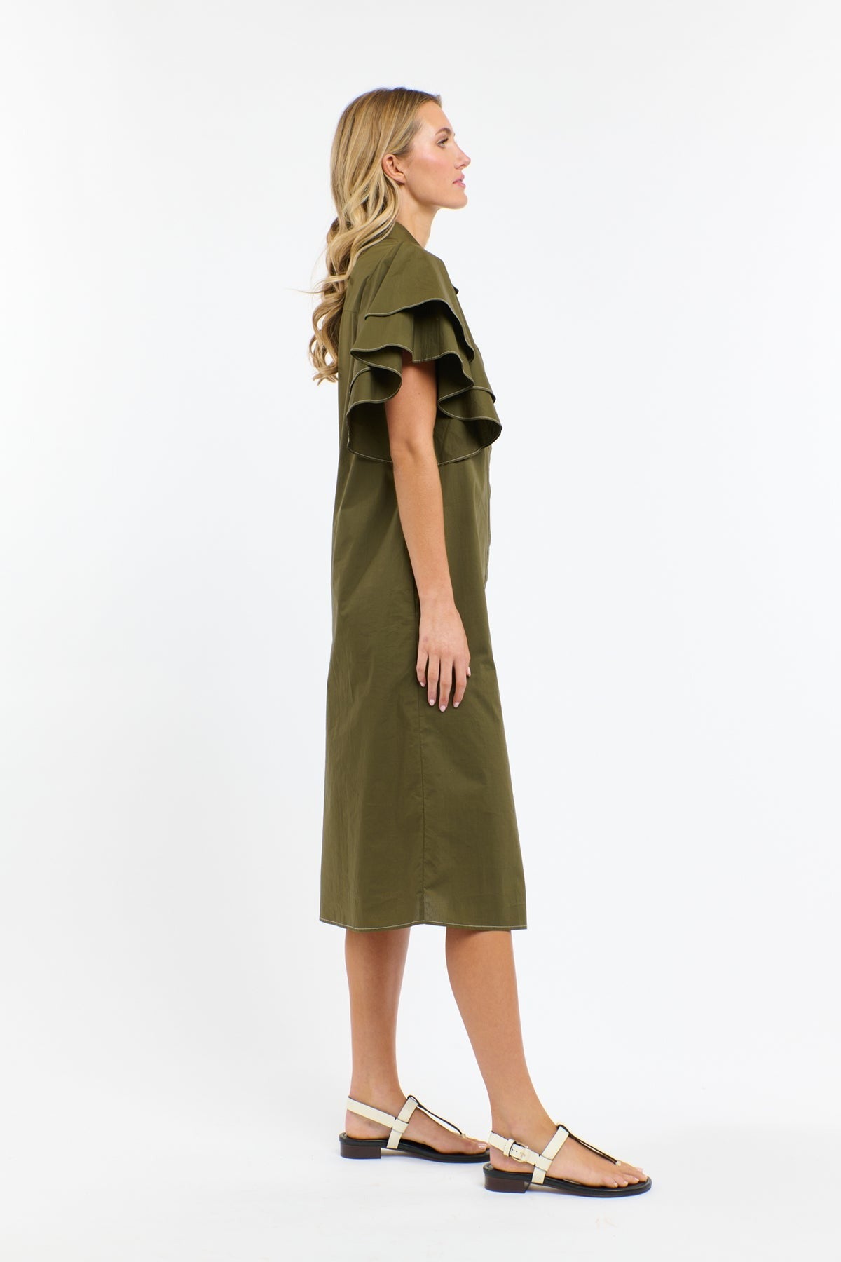 Laine Flutter Dress | Khaki
