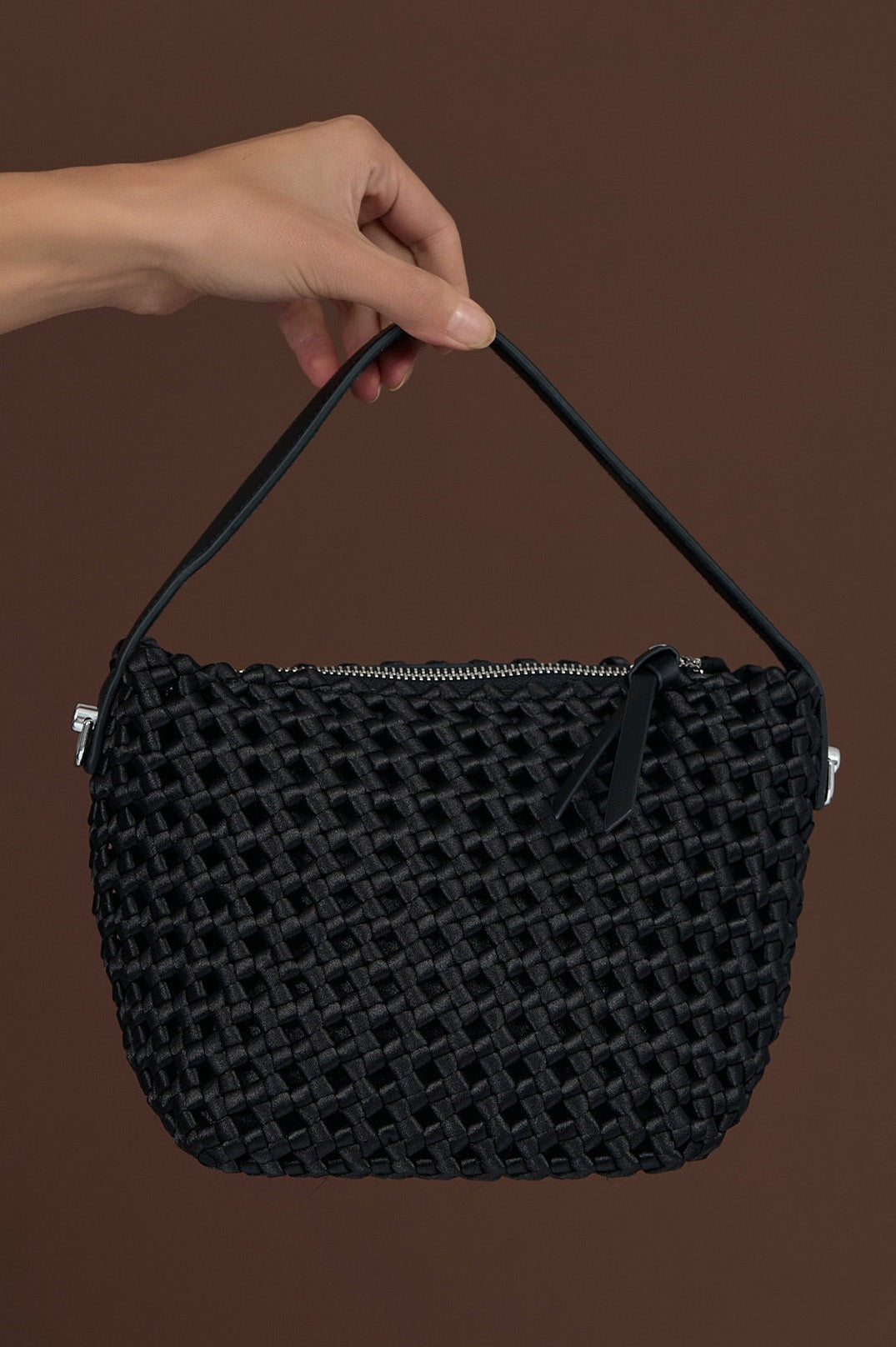 Sadie Satin Weave Handbag | Black