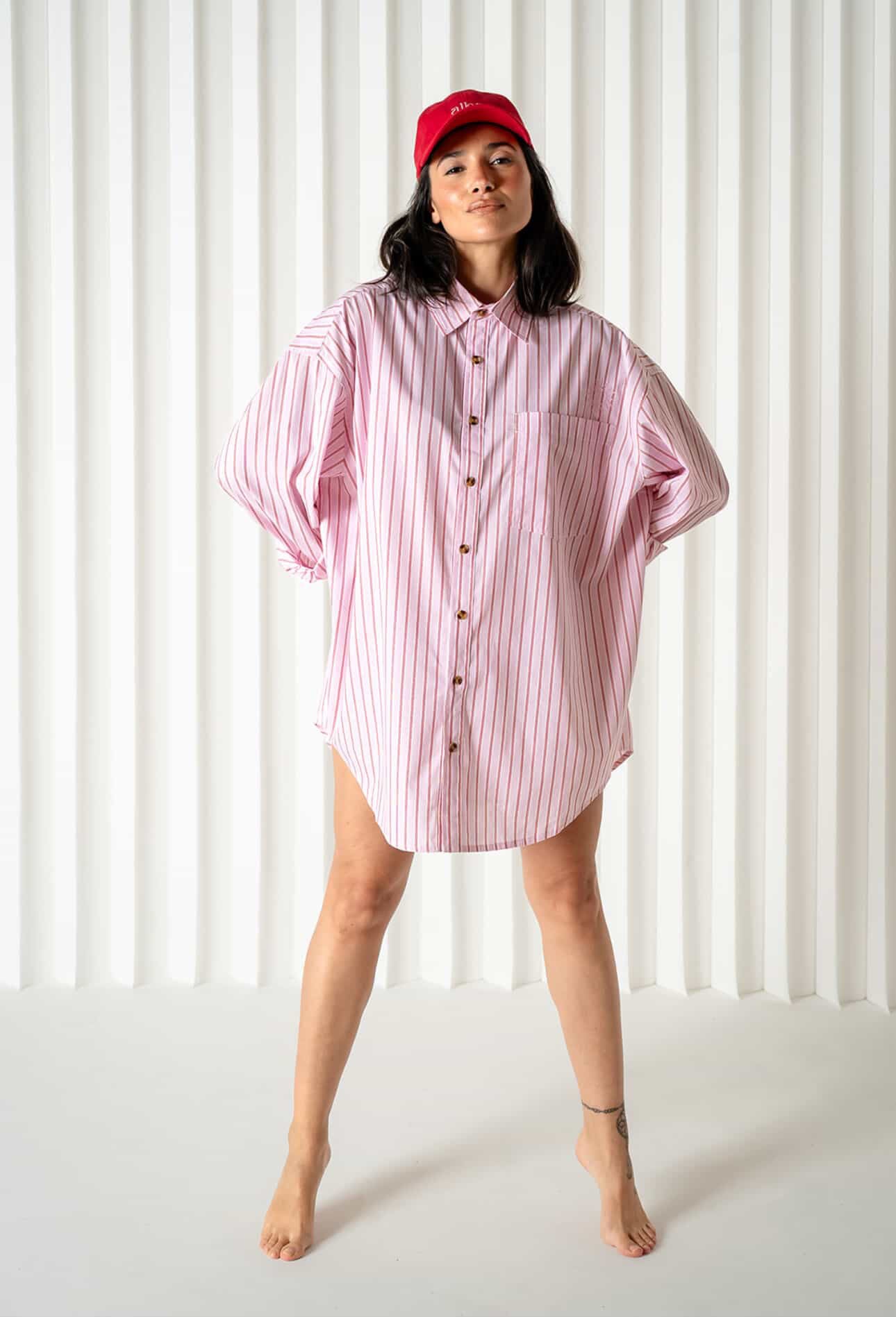 Abbie Oversized Boyfriend Shirt | Pink Rose / Cherry Red