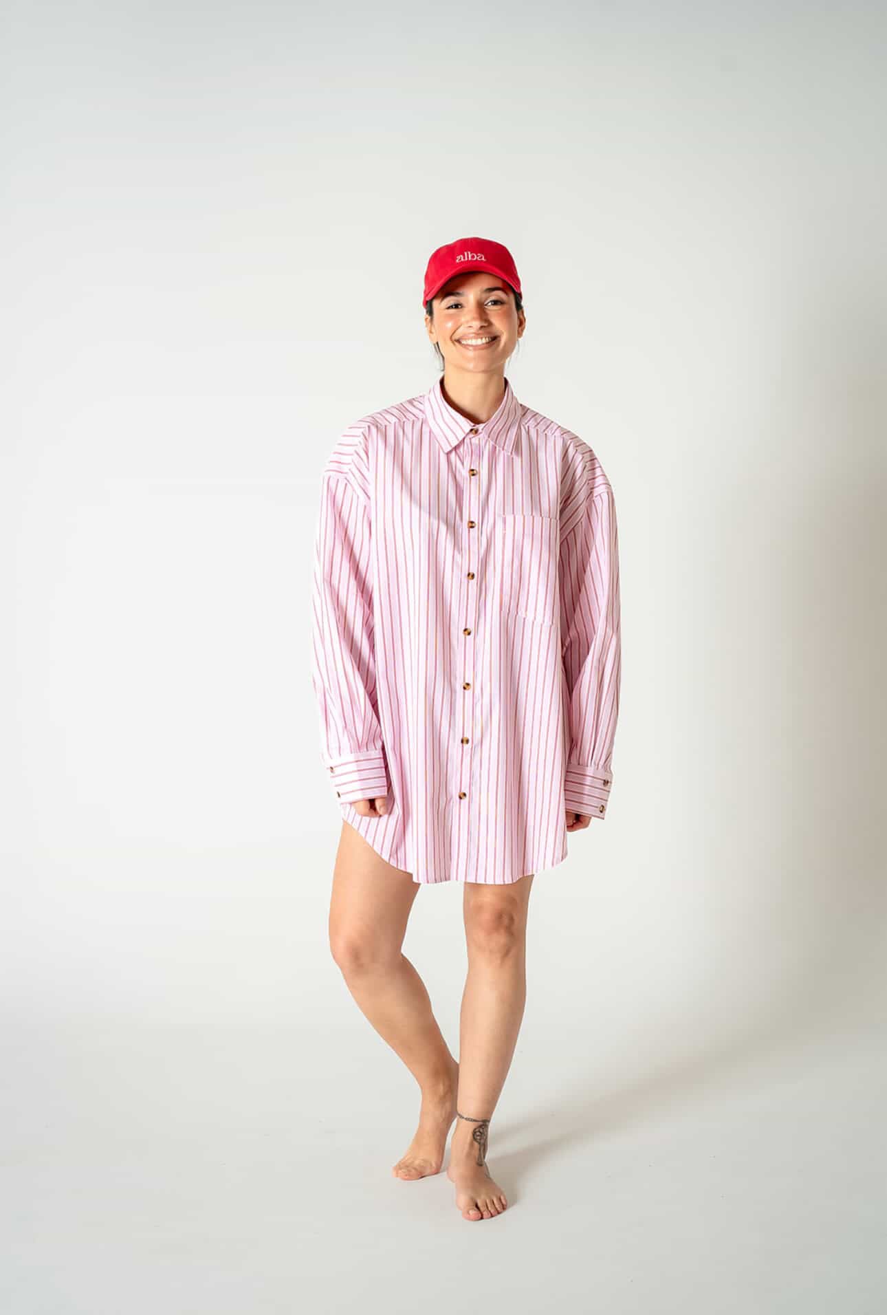 Abbie Oversized Boyfriend Shirt | Pink Rose / Cherry Red