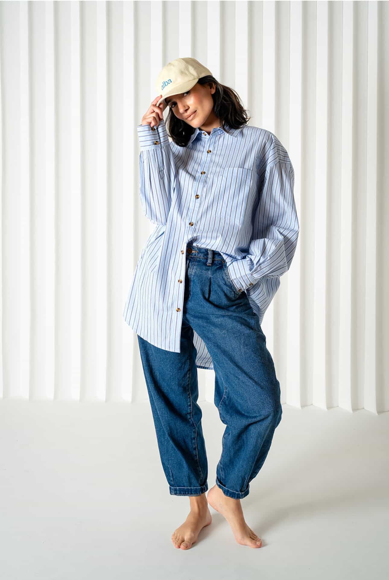 Abbie Oversized Boyfriend Shirt | Blue Stripe