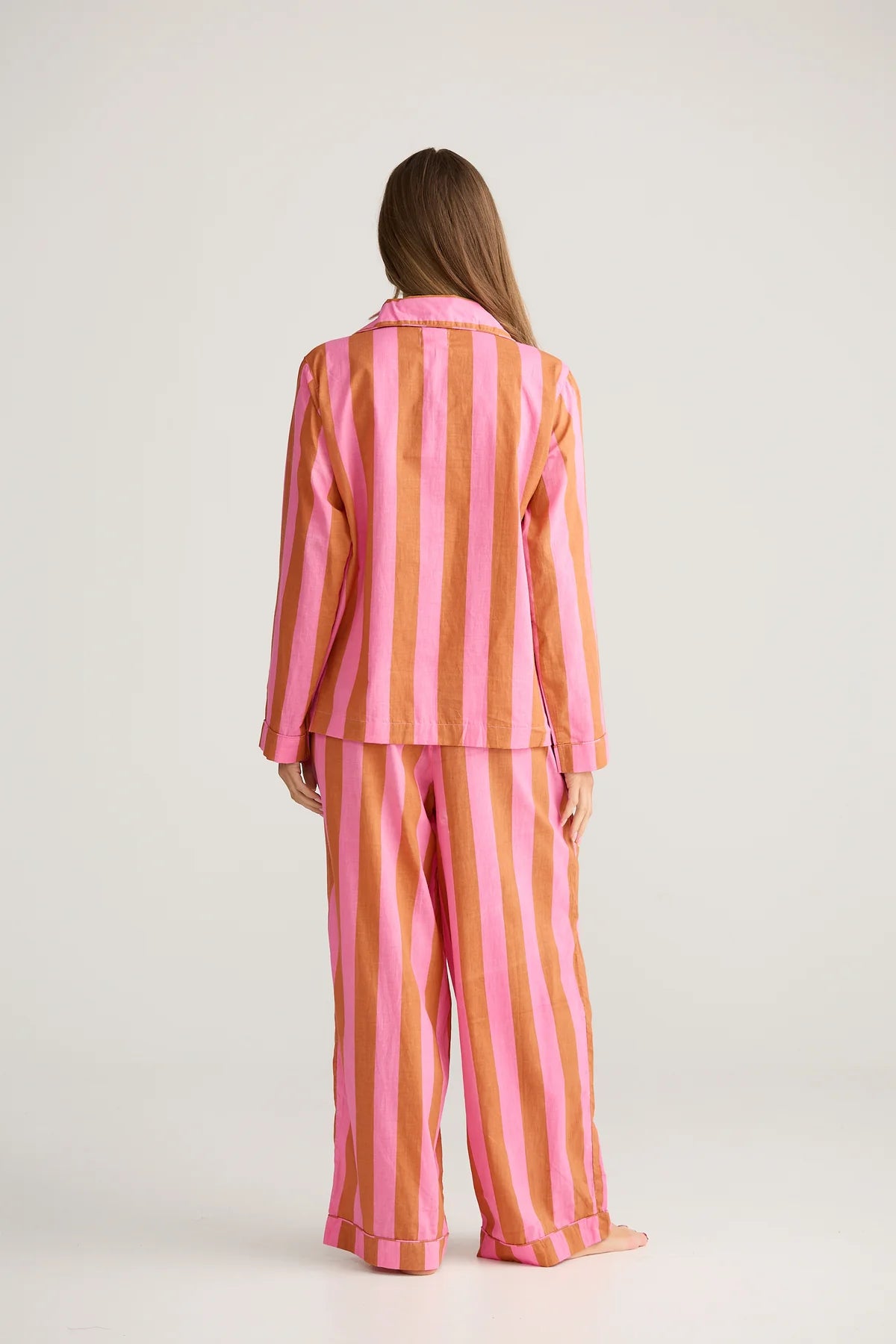Salutation Pyjama Set | Pink & Bronze Stripe