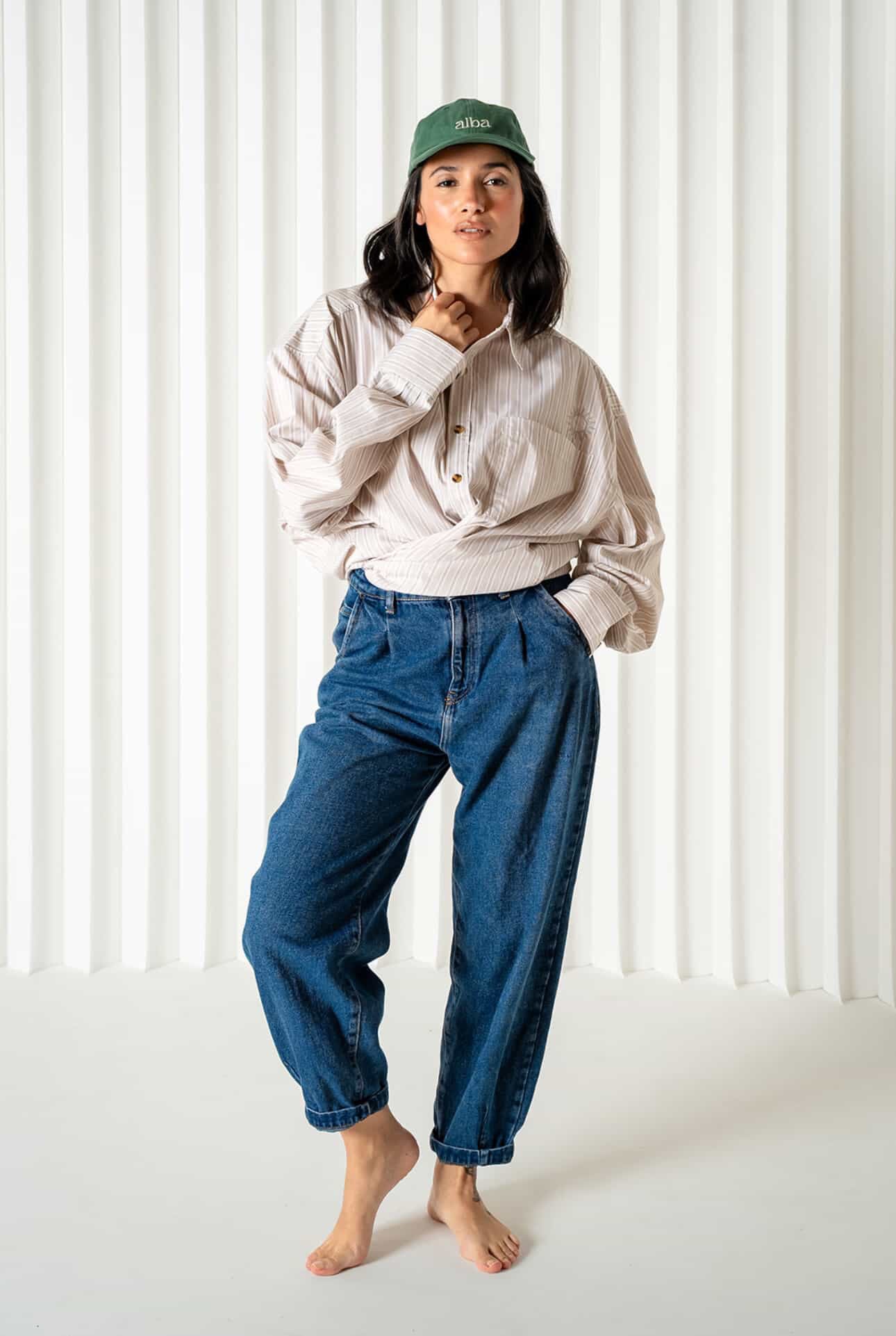 Abbie Oversized Boyfriend Shirt | Beige Stripe