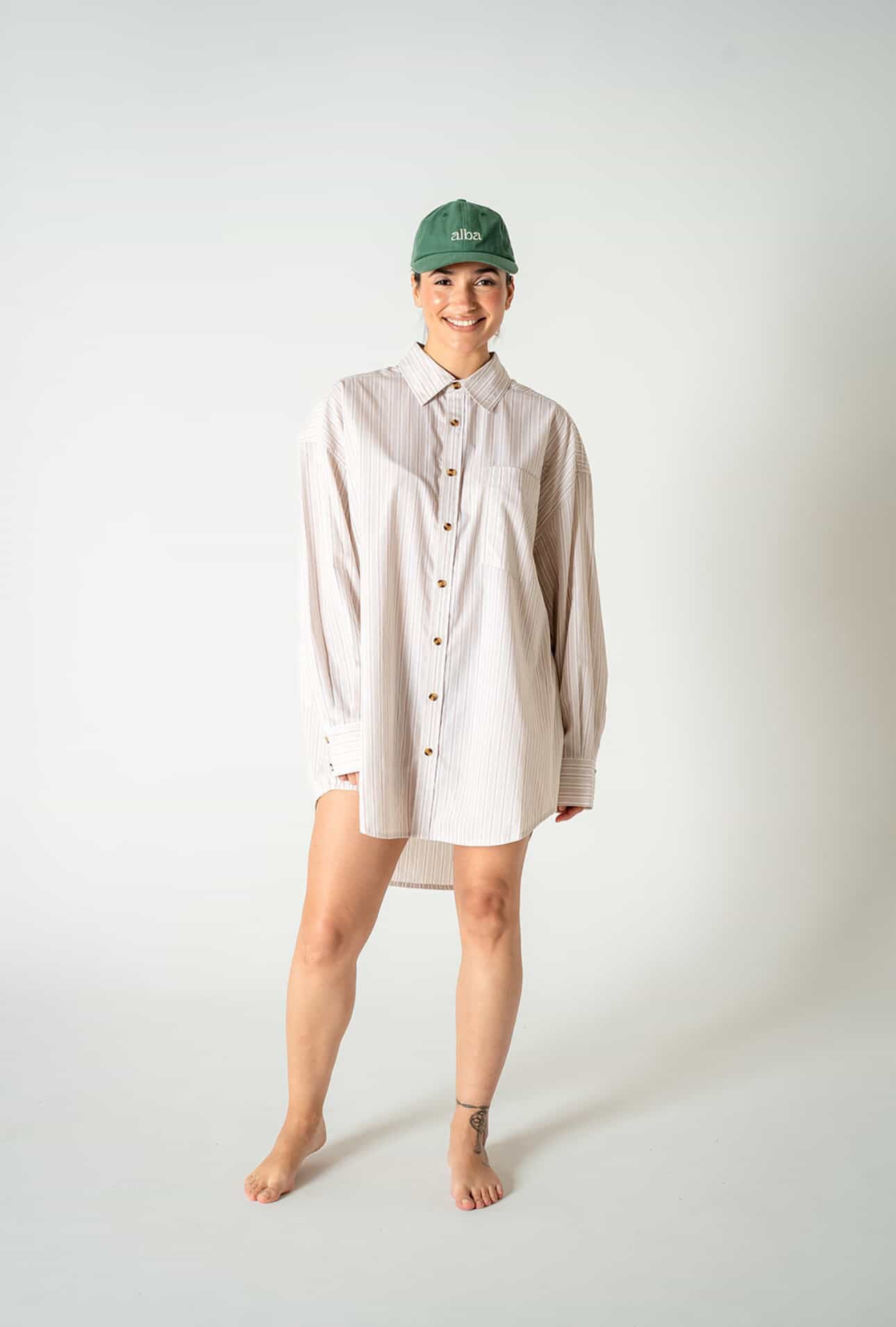 Abbie Oversized Boyfriend Shirt | Beige Stripe