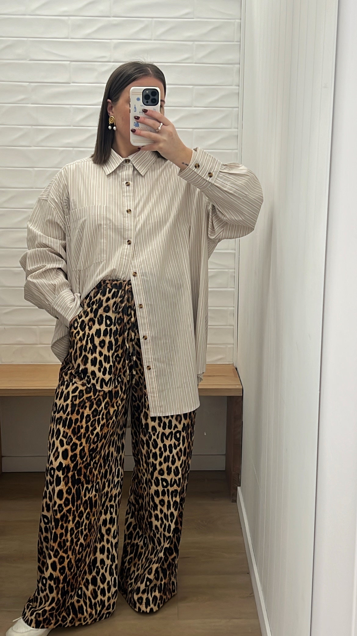 Abbie Oversized Boyfriend Shirt | Beige Stripe