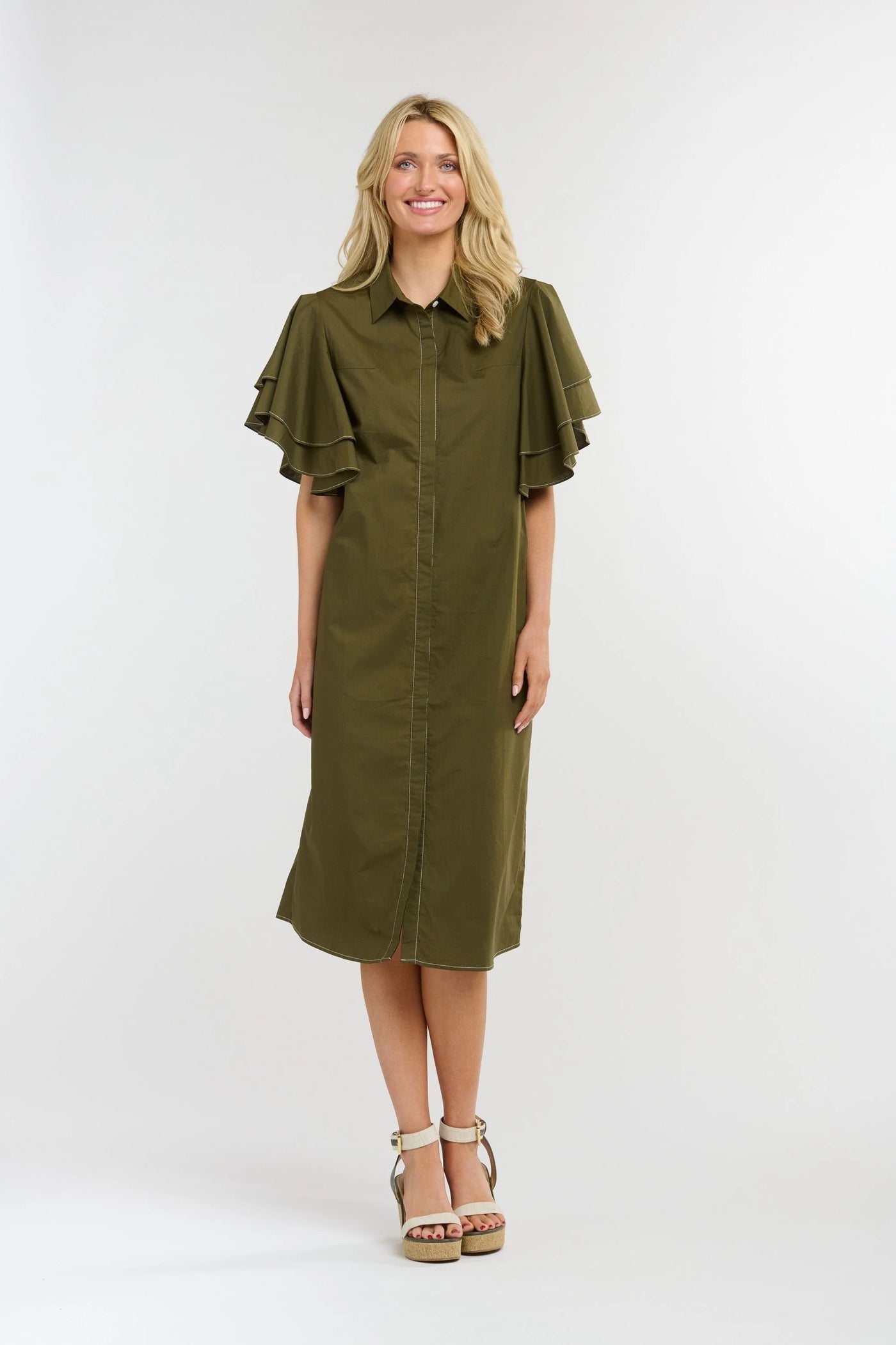 Laine Flutter Dress | Khaki