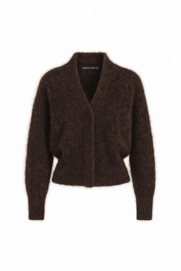 Bosa Alpaca Knit Sculptured Neckline Retro Fit Cardigan | Espresso