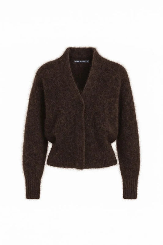 Bosa Alpaca Knit Sculptured Neckline Retro Fit Cardigan | Espresso