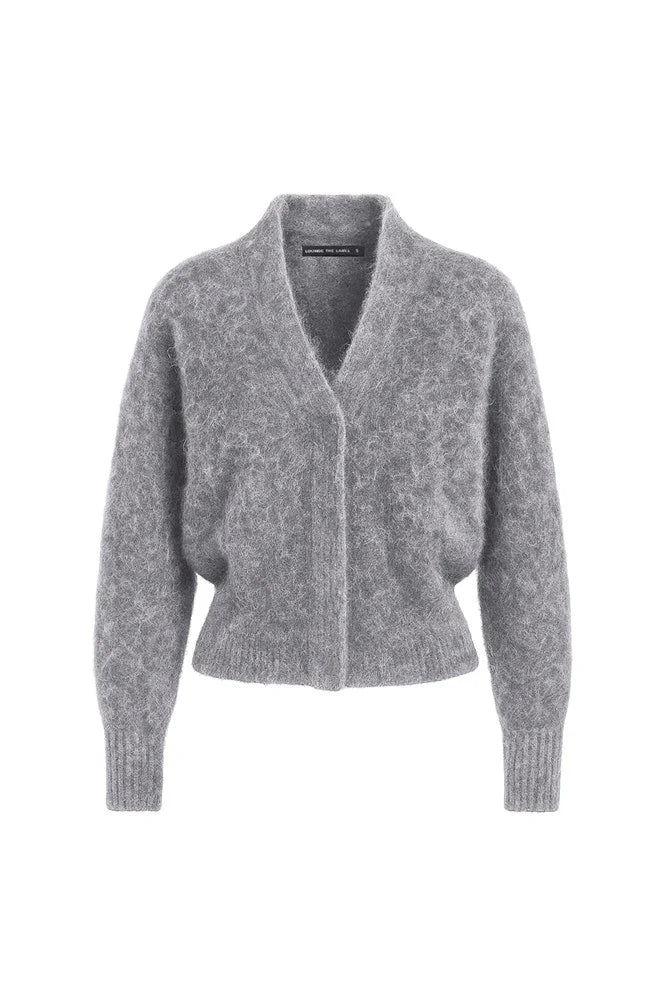 Bosa Alpaca Knit Sculptured Neckline Retro Fit Cardigan | Heather