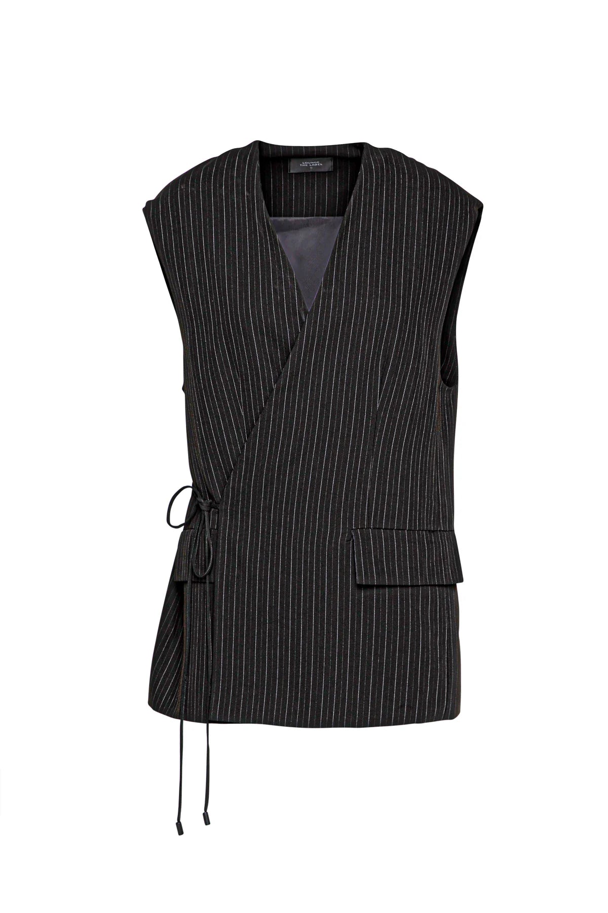Luss Woven Twill Long Wrap Vest | Pinstripe
