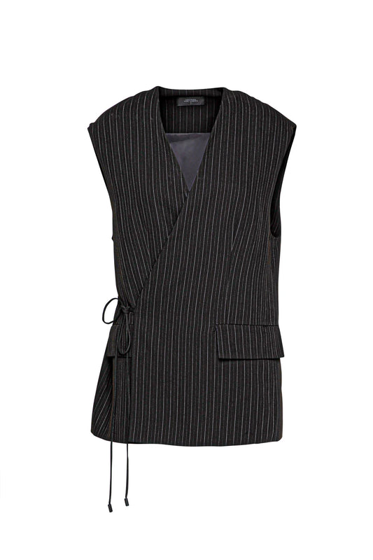 Luss Woven Twill Long Wrap Vest | Pinstripe