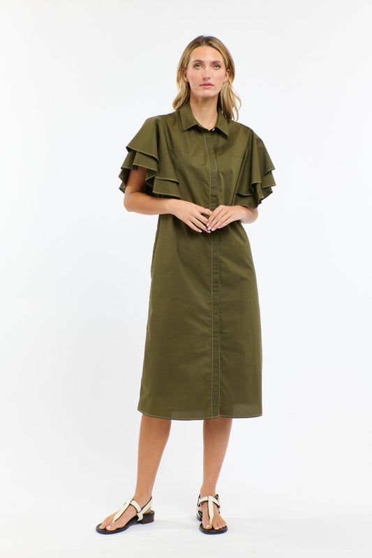 Laine Flutter Dress | Khaki