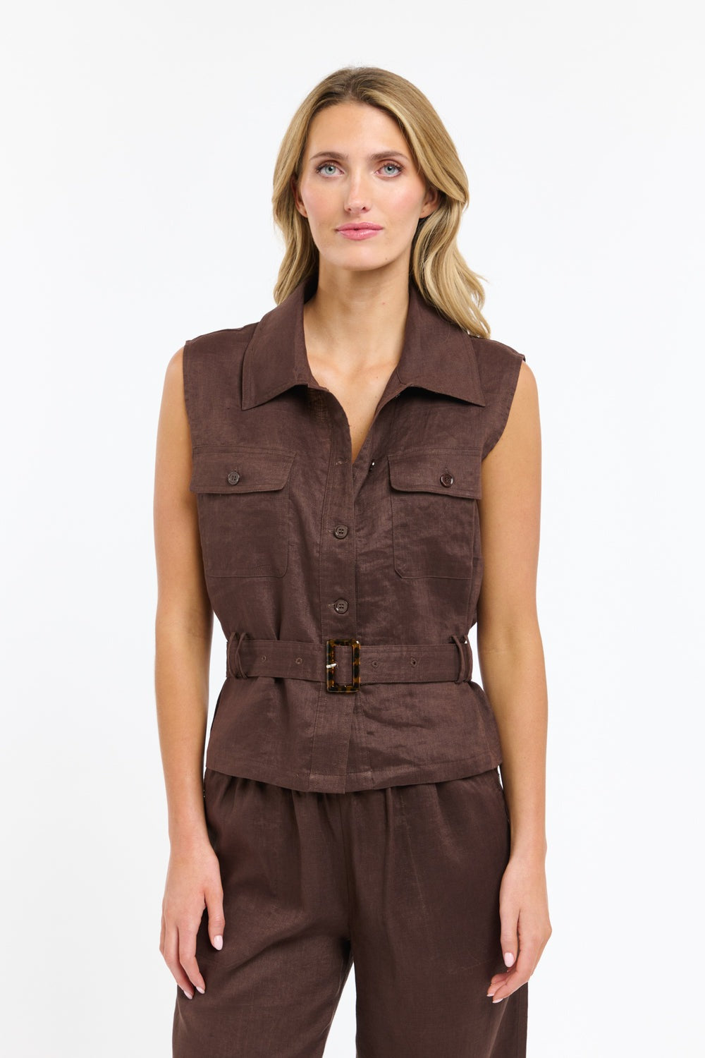 Perry Linen Vest | Chocolate