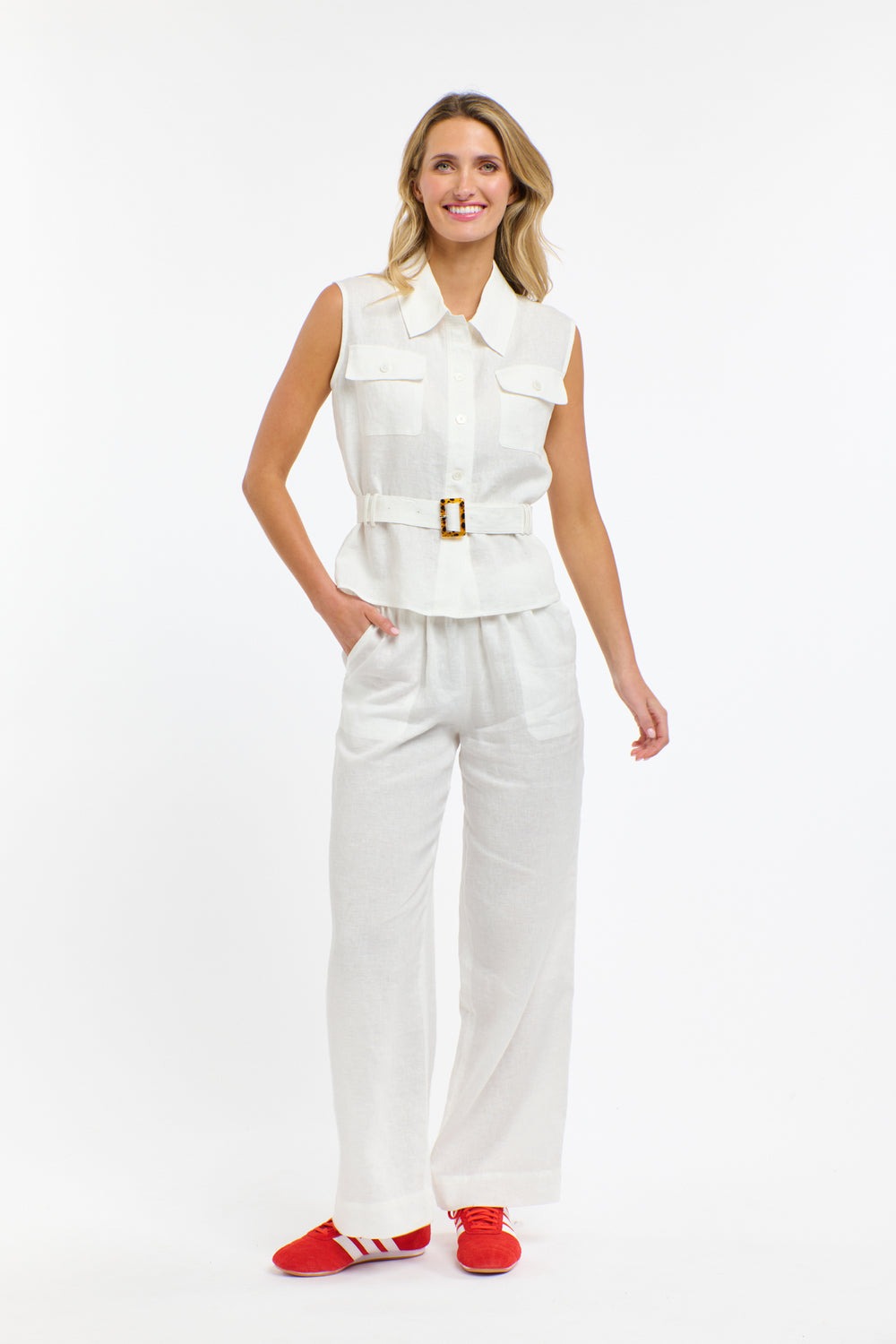 Perry Linen Vest | White