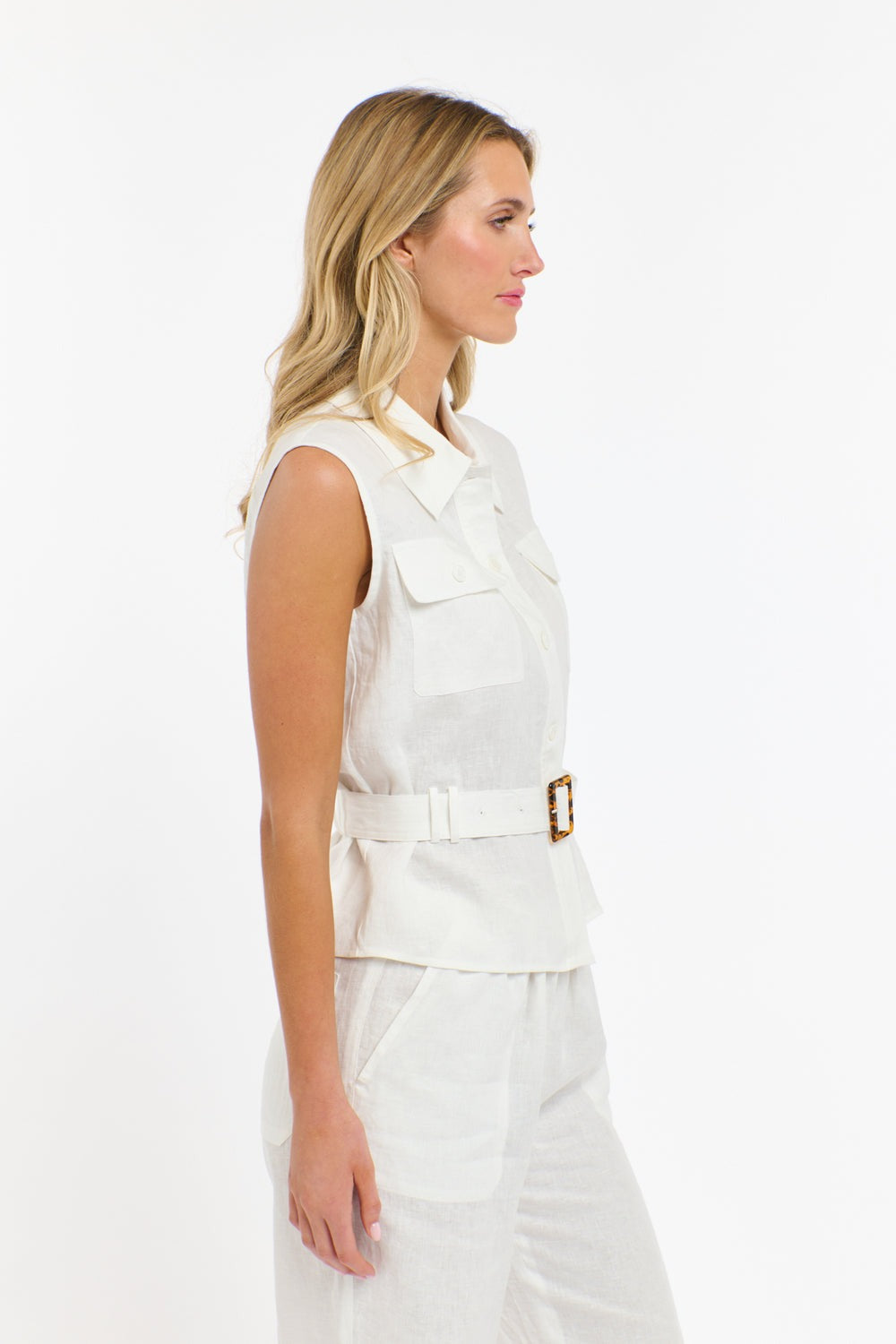 Perry Linen Vest | White