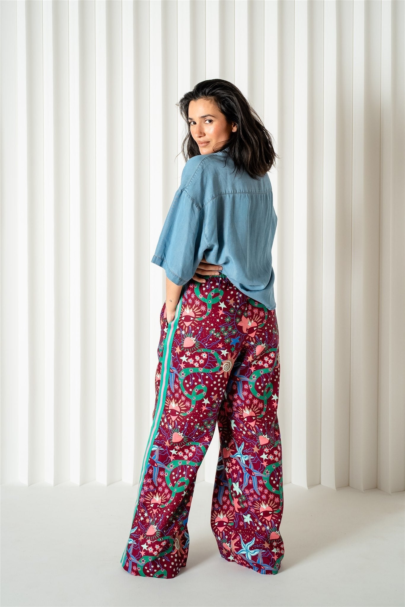 Fleur Palazzo Wide Leg Side stripe I’ll Mare Printed Pant