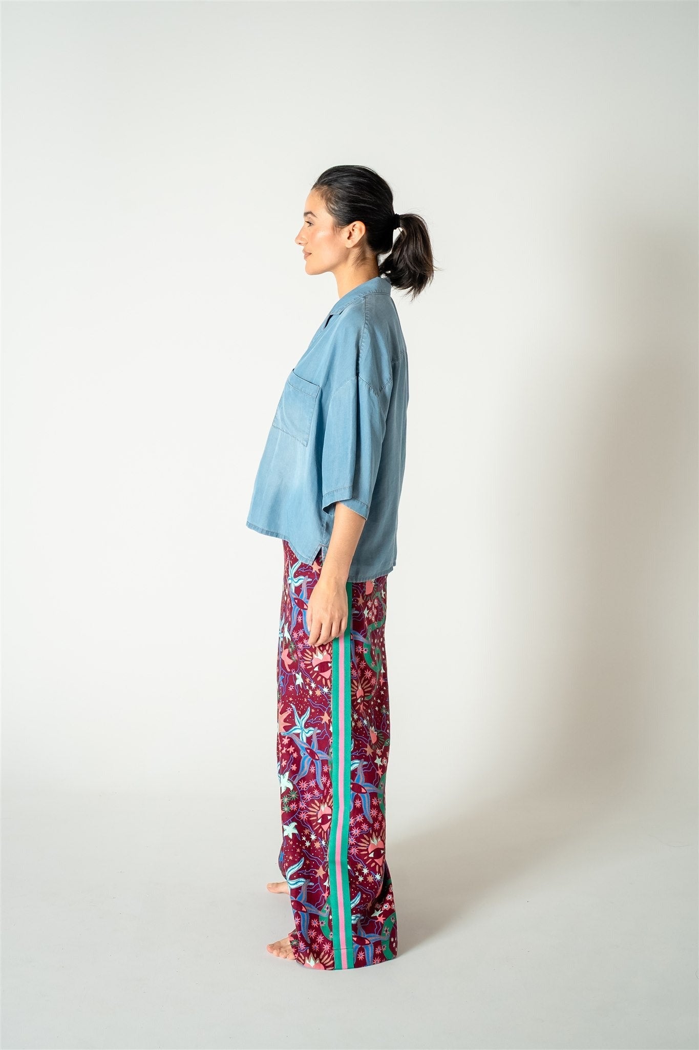 Fleur Palazzo Wide Leg Side stripe I’ll Mare Printed Pant