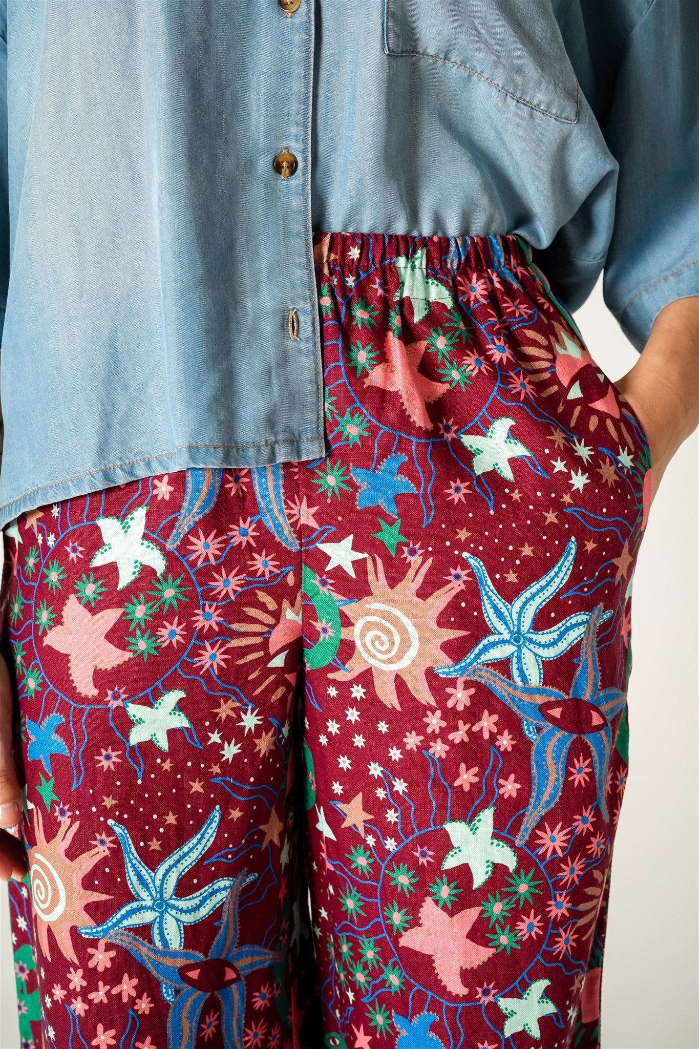 Fleur Palazzo Wide Leg Side stripe I’ll Mare Printed Pant