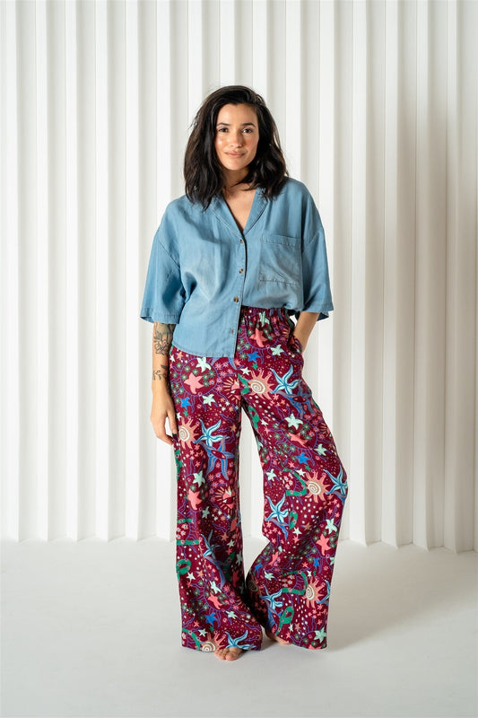 Fleur Palazzo Wide Leg Side stripe I’ll Mare Printed Pant