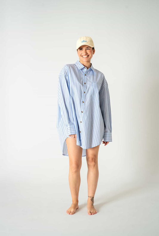 Abbie Oversized Boyfriend Shirt | Blue Stripe