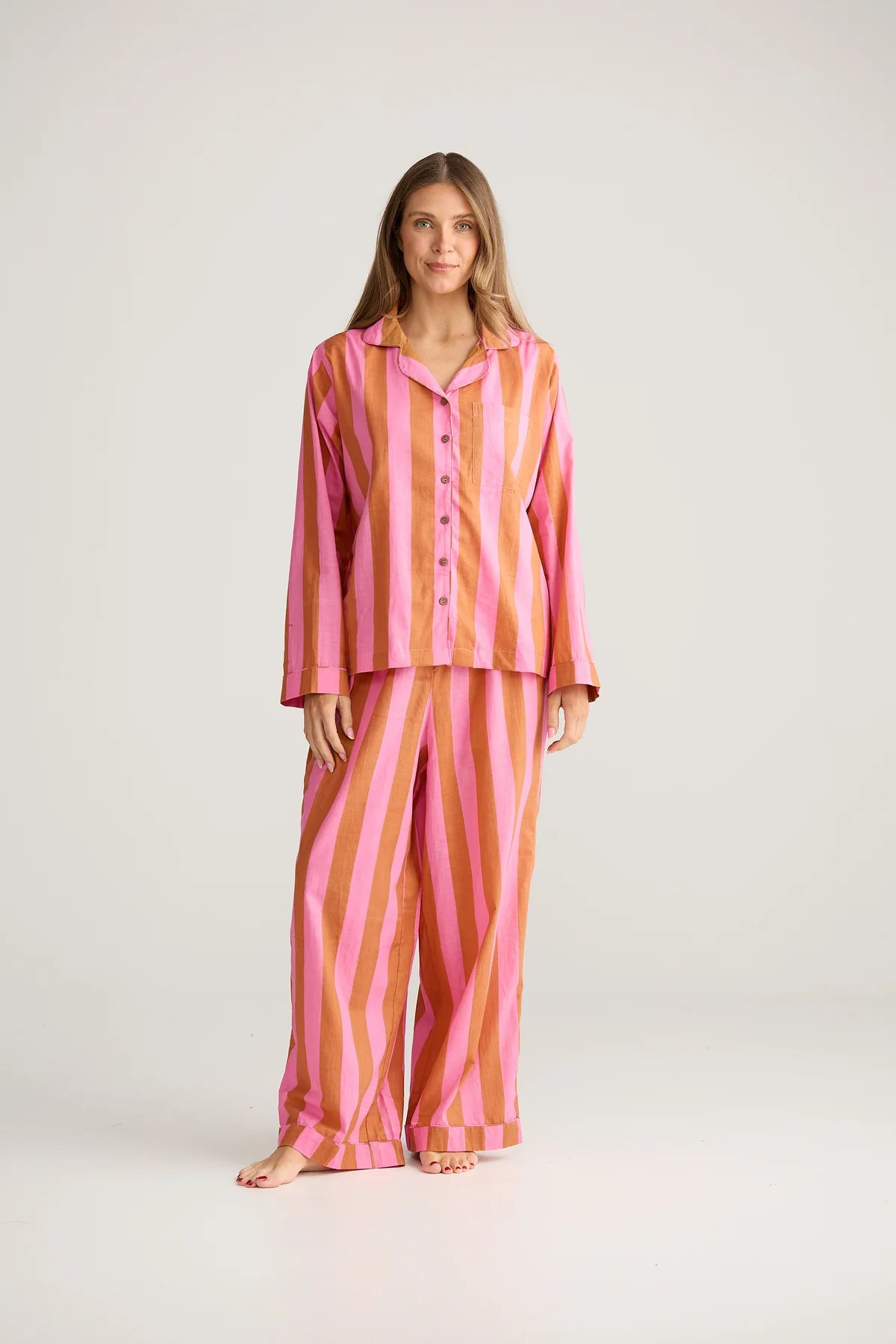 Salutation Pyjama Set | Pink & Bronze Stripe