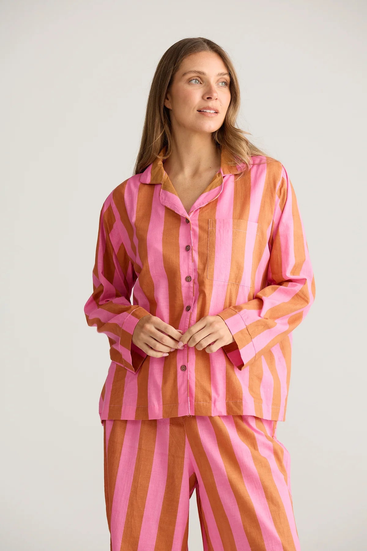 Salutation Pyjama Set | Pink & Bronze Stripe