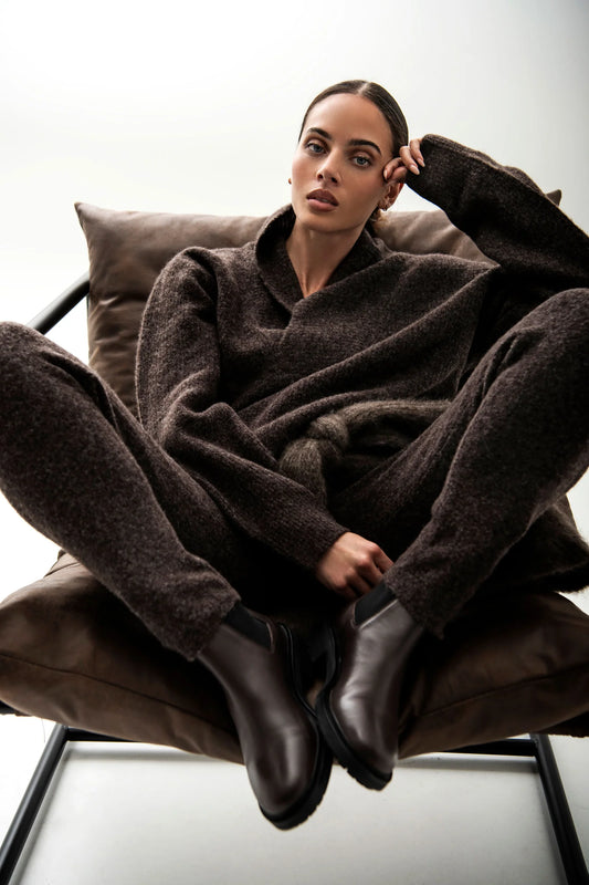 Moritz Alpaca Wrap Collar Knit | Espresso