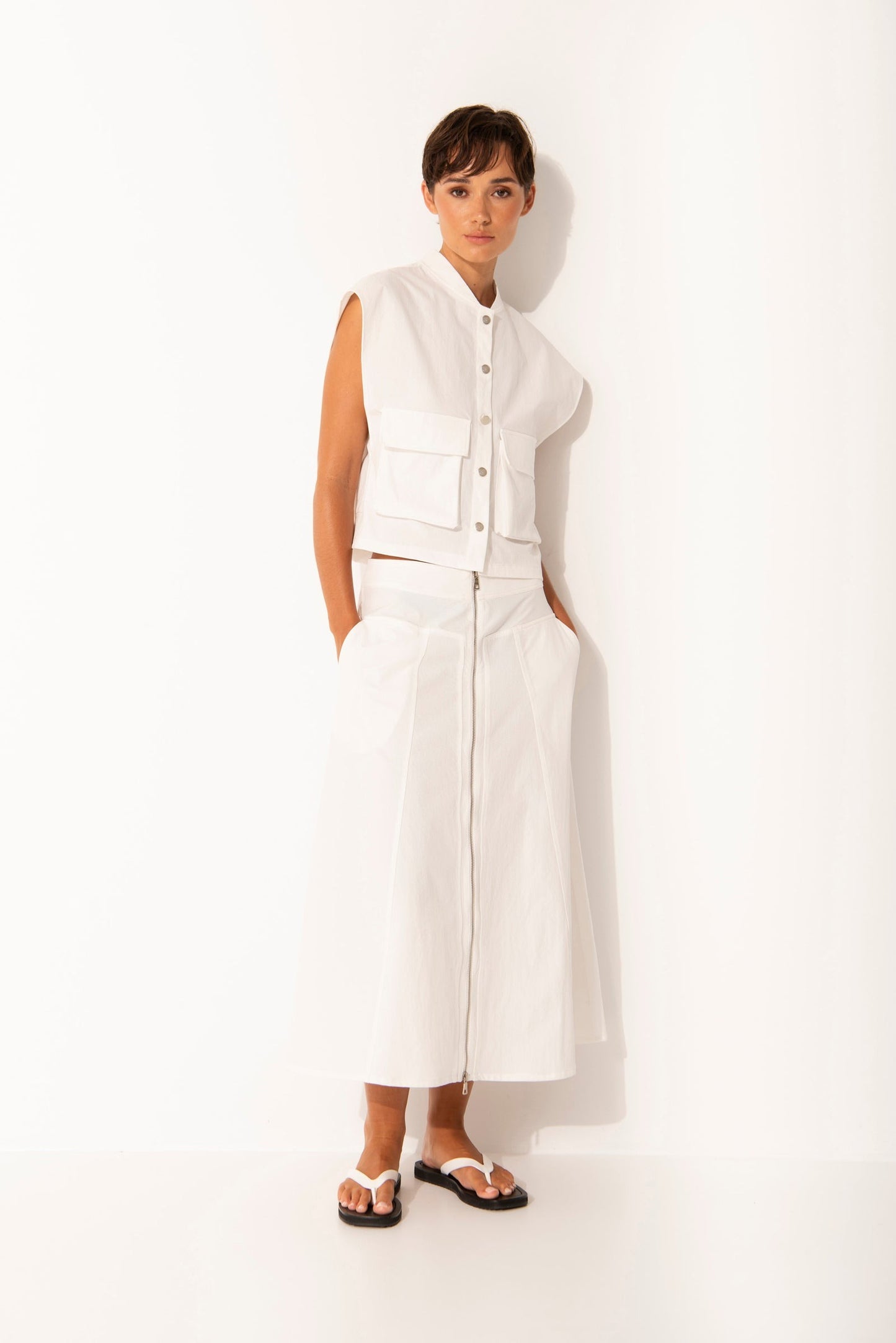 Corfu Cargo Pocket Vest | White