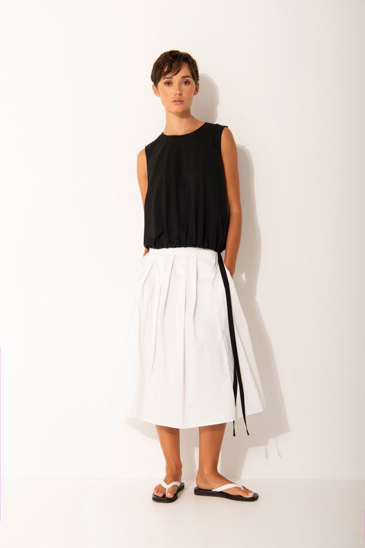 Salina Box Pleated Midi Skirt | White