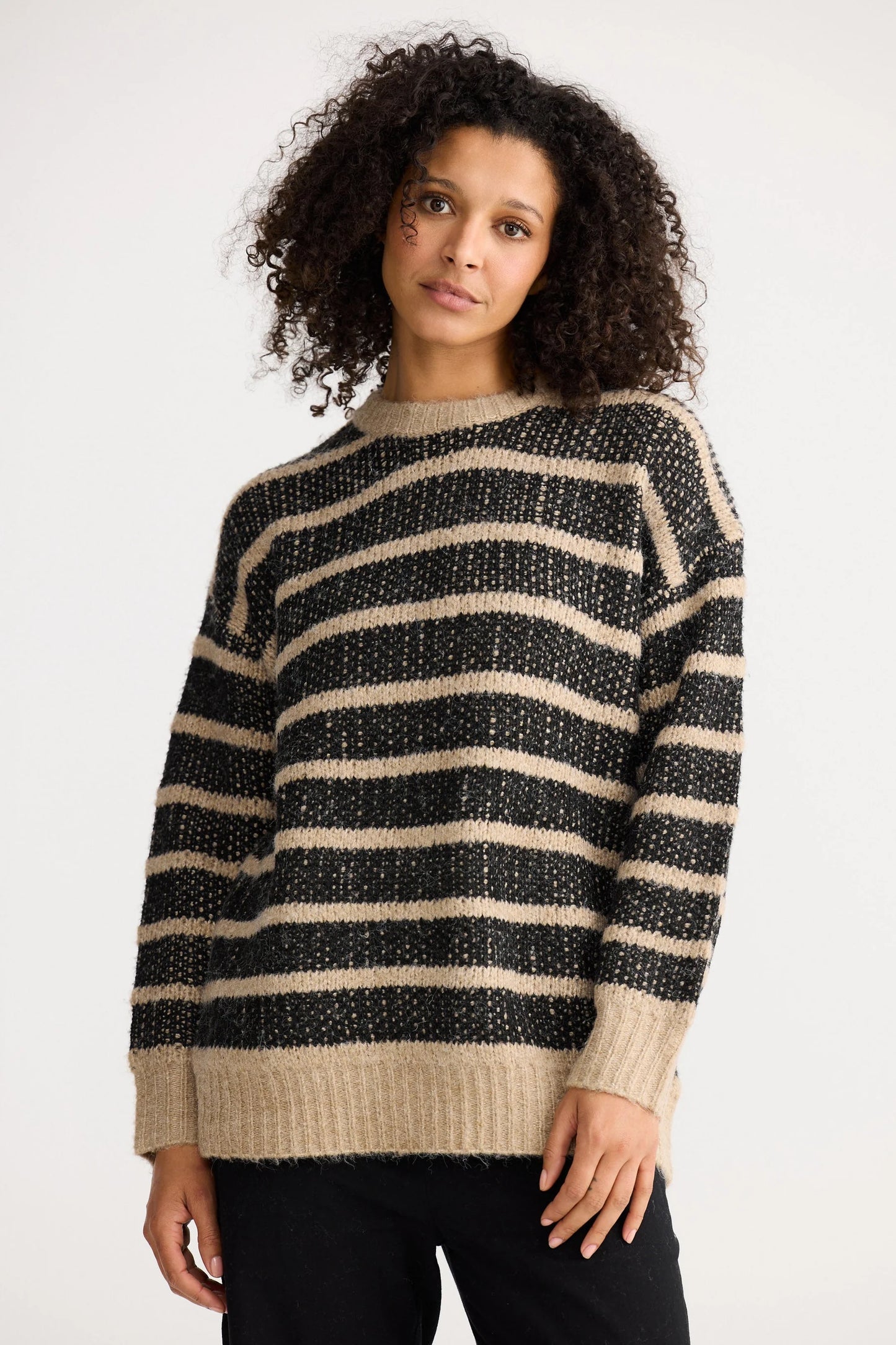 Mira Knit | Black w Cedar Stripe