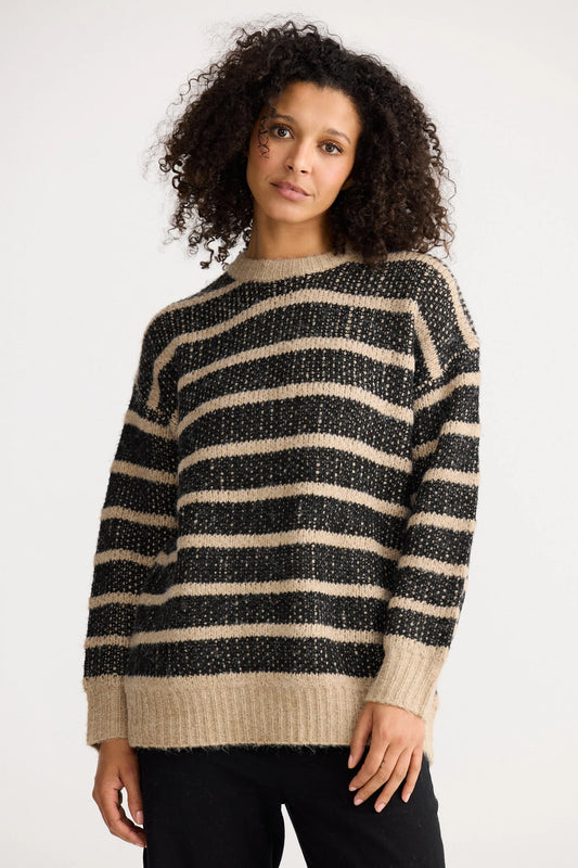 Mira Knit | Black w Cedar Stripe