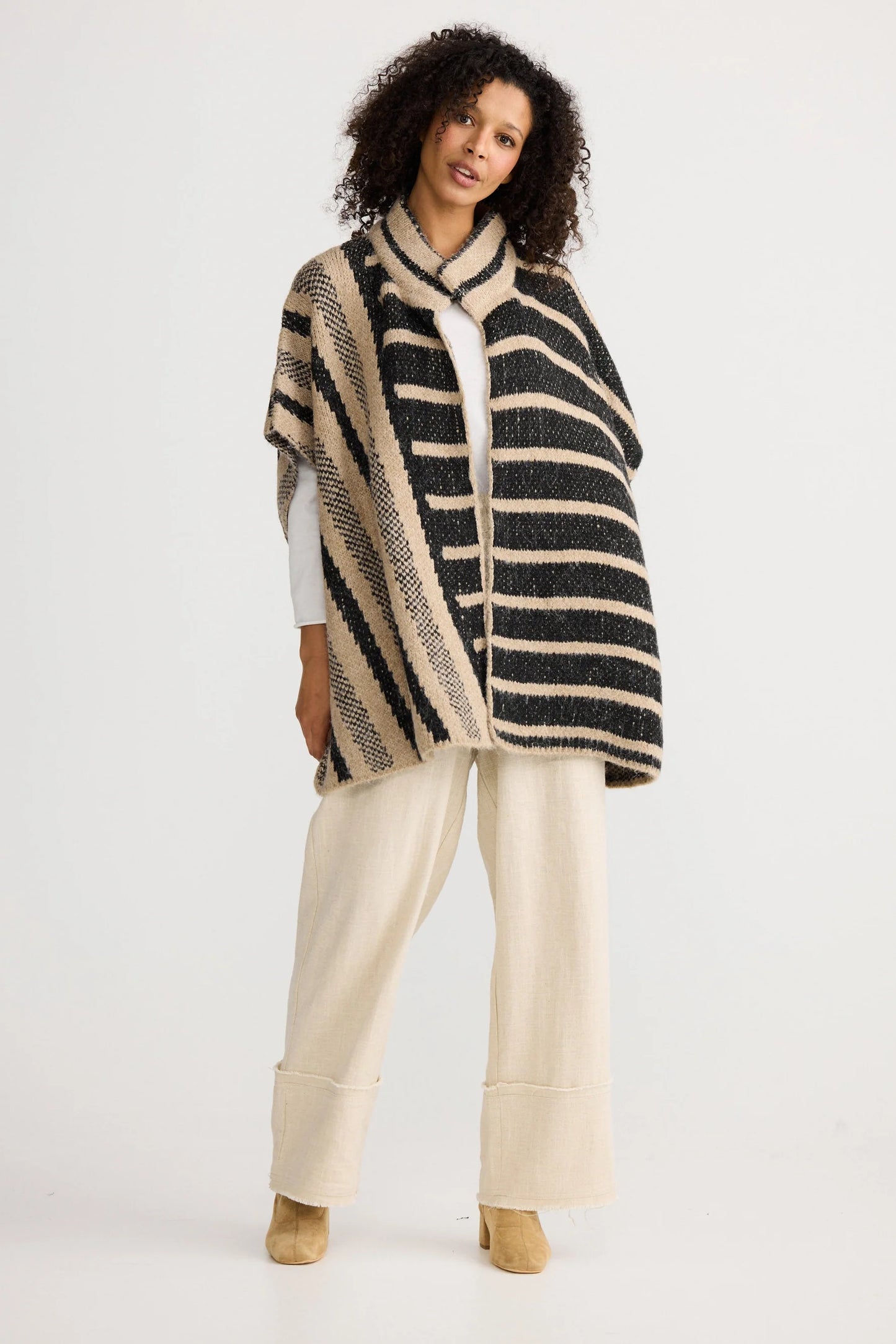 Ador Knit Cape | Black w Cedar Stripe
