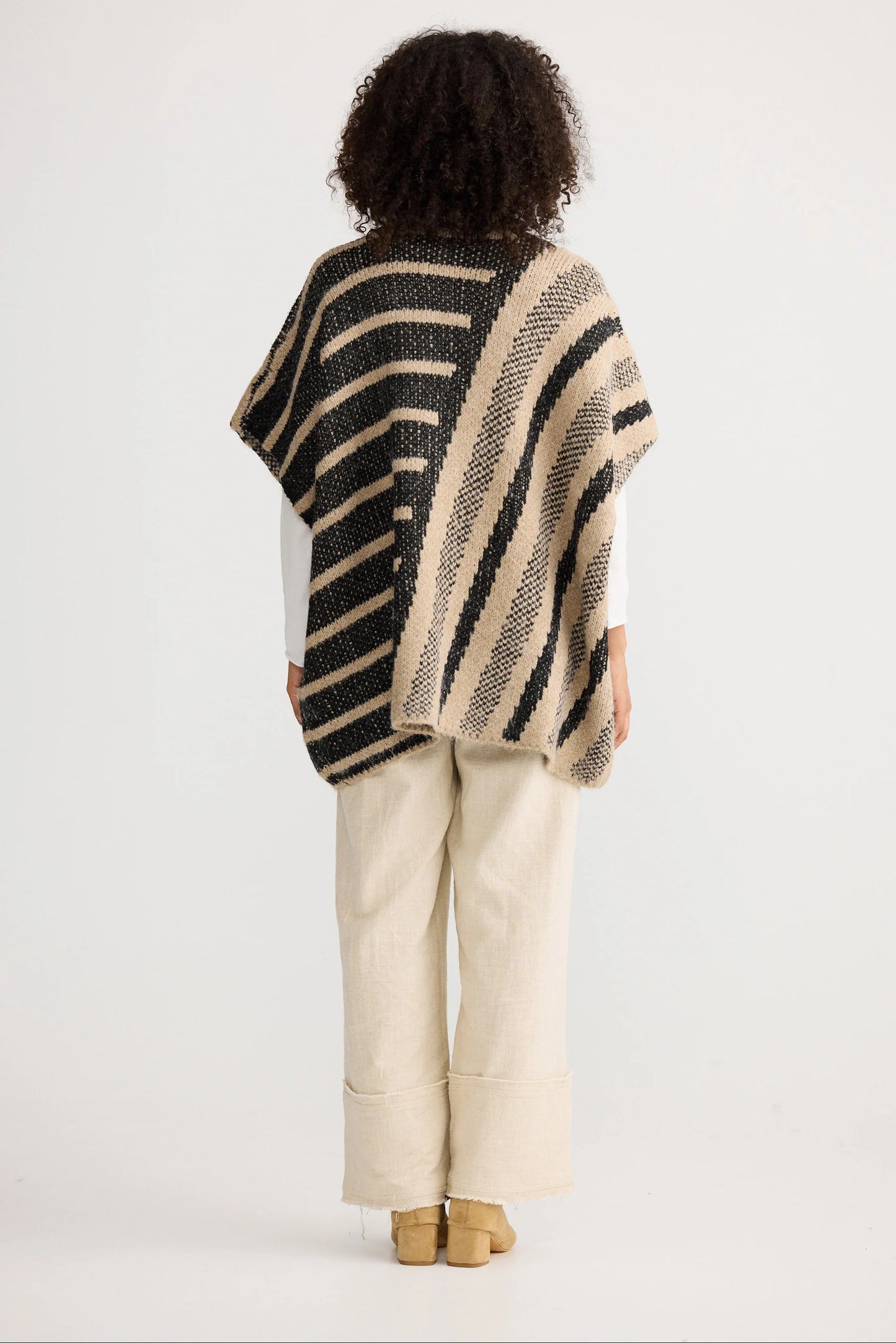 Ador Knit Cape | Black w Cedar Stripe